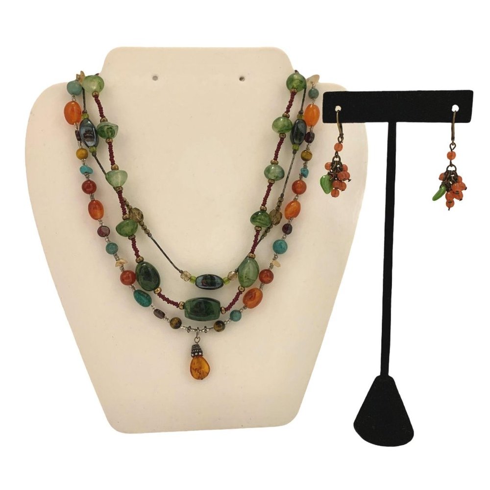 3 Glass Natural Stone(?) Necklaces Dangle Earrings